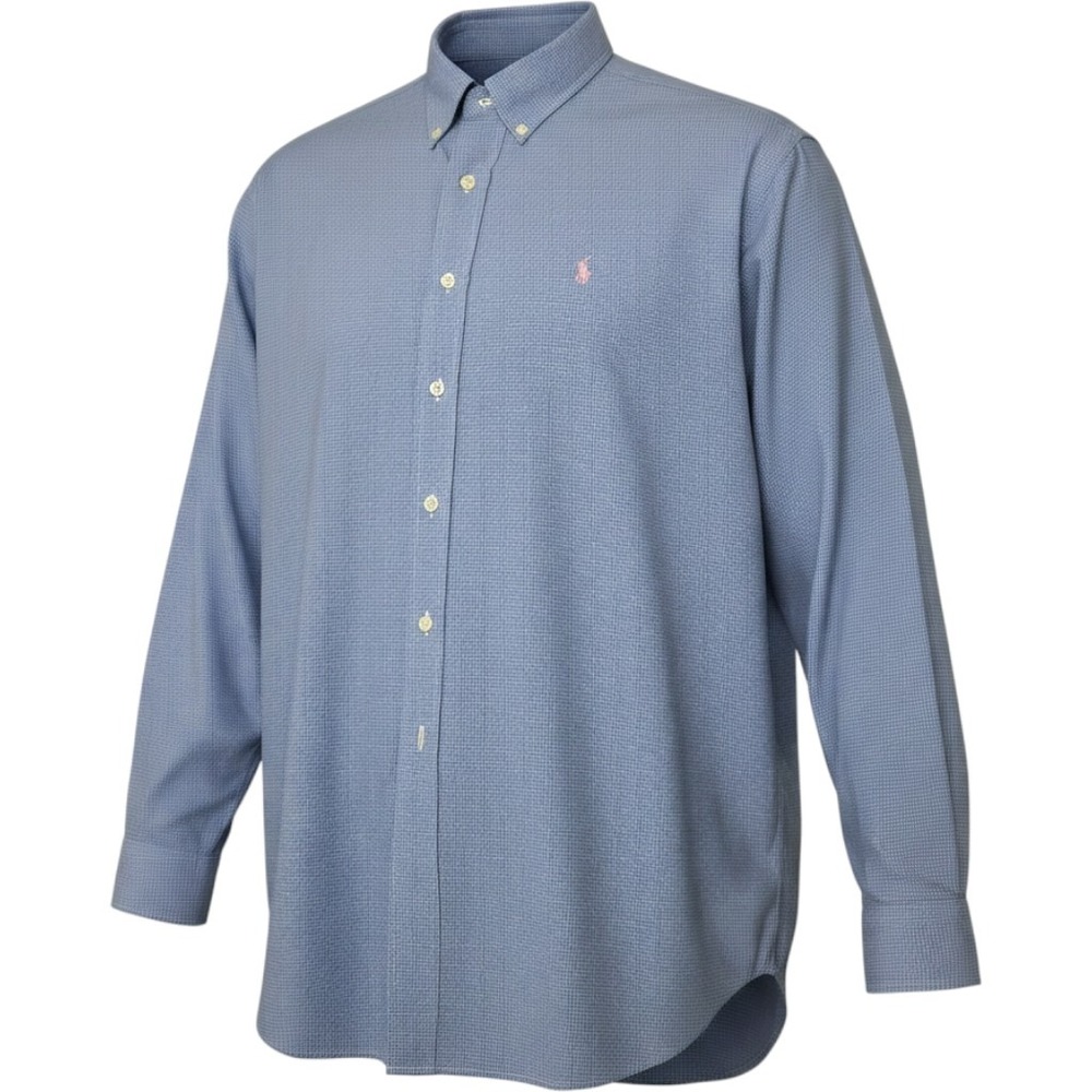 Ralph Lauren Golf Tilden Shirt Button Up Long‎ Sleeve Blue Check Gingham Large